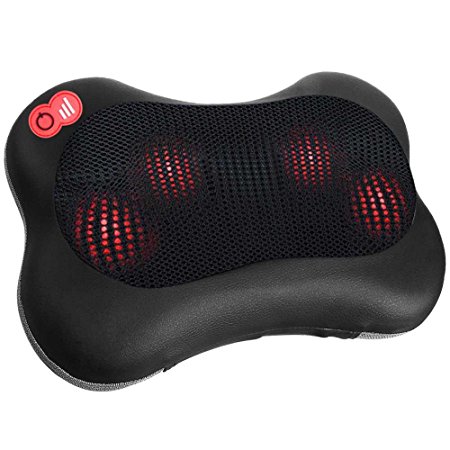 Massage Pillow, Tomight FDA Listed Shiatsu Pillow Massager W Heated Balls (Black) - One Year Warranty