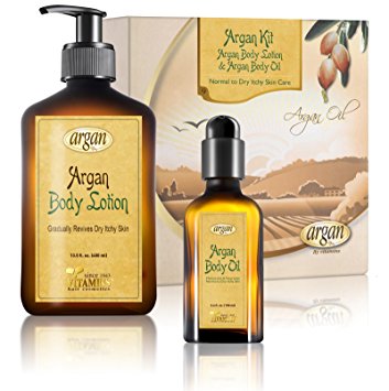 Dry Itchy Sensitive Skin Body Kit – Advanced  Herbal Oils Blend - Moroccan Argan Body Moisturizer Renew Lotion 13.5 oz and Body Serum 3.4 oz Moisturizing Combo Set