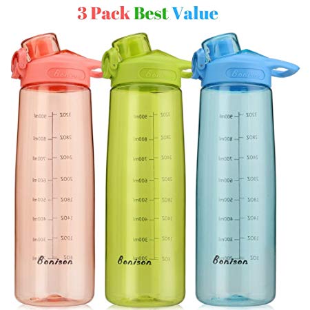 Bonison Wide Mouth Sports Water Bottle Flip Top Lid with Handle, Leak Proof, Bpa Free, Various Capacity. Perfect for Travel Yoga Running Outdoor Cycling Hiking Or Camping