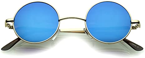 Small Retro Lennon Style Colored Mirror Lens Round Metal Sunglasses 41mm