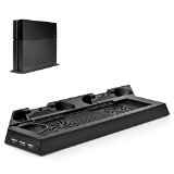 TNP PS4 Vertical Stand Cooler - Dual Charger Dock Charging Station for Sony Playstation 4 Dual Shock Controllers Cooling System with 2 Fans and 3 USB Ports Black Playstation 4