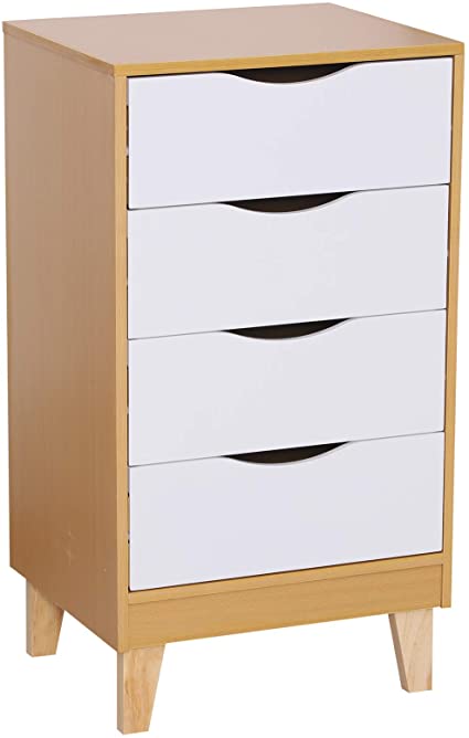 HOMCOM MDF Bedside table with4 drawers Bedroom Living Furniture