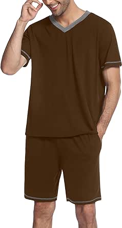 Ekouaer Mens Pajama Set Short Sleeve V Neck 2 Piece Nightwear Shorts with Pockets Summer Sleepwear PJS for Men