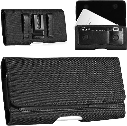 Rugged Nylon Cell Phone Holster Pouch Belt Clip Case Holder with Card Slots for Samsung Galaxy S21 FE S20 FE S21  S22 Plus S10 Plus Note 20 5G A11 A22 A51 A51 5G A52 5G Pixel 6 Moto G Power 2020