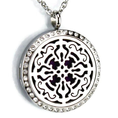 Diffuser Necklace Flower of Life Stainless Steel Pendant for Aromatherapy Essential Oils or Perfume - Best Relaxation or Stress Relief Gift