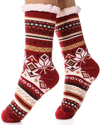 EBMORE Womens Fuzzy Slipper Socks Fleece Lined Warm Christmas Cozy Winter Socks with Grippers