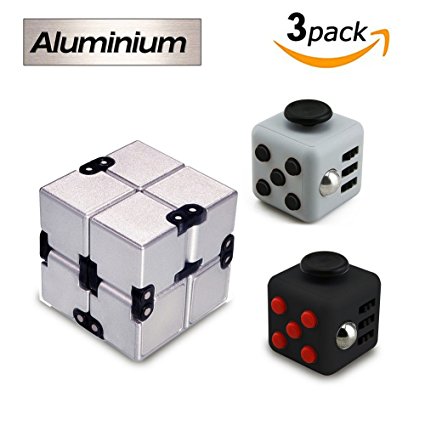 Aluminium Infinity Cube, Fidget Cube Toy, Relieves Stress and Anxiety Attention Toy for Kids and Adults (3 Pack)