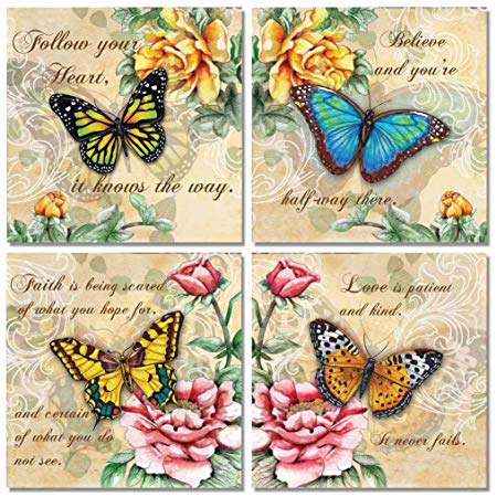 4 Beautiful Butterflies and Flowers Inspirational Quotes Butterfly Art Prints 12x12