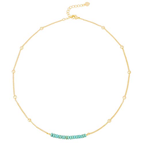 PearlyPearls 18k Gold Chain Choker Dainty Turquoise Beads Bar Necklace for Women Handmade Genstone Jewelry for Mother's Day