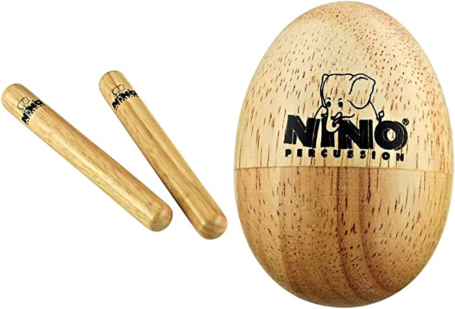 Meinl NINO502 Wood Claves, Small & Meinl NINO562 Wood Egg-Shaker - Small
