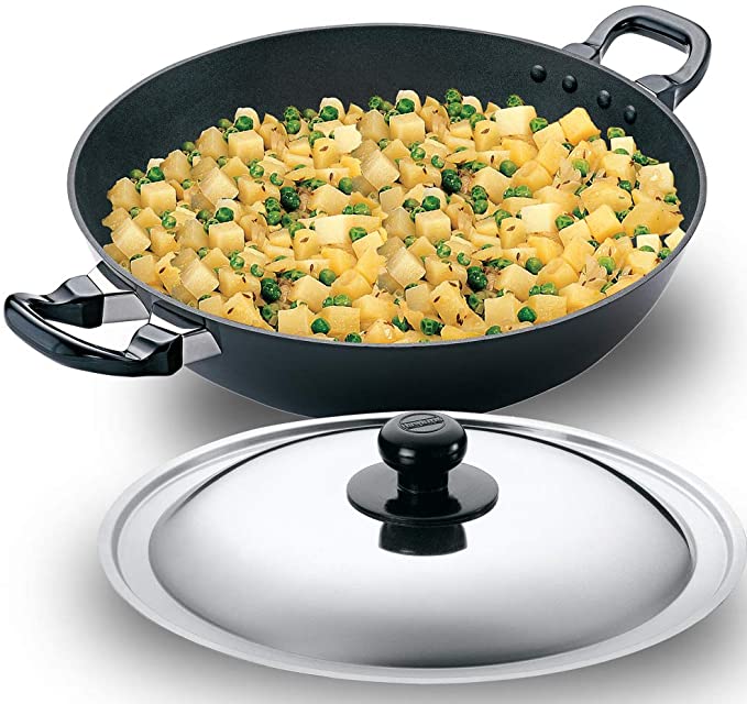 Futura Q 57 Non-Stick Deep-Fry Pan(Kadhai) 4.0 Litre with Steel Lid, 4 Liter, Gray