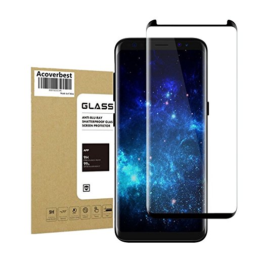 Galaxy S8 Tempered Glass Screen Protector , Acoverbest Screen Protector [9H Hardness] [HD Anti-Fingerprint] [ Bubble Free] [Scratch Proof] Screen Protector for Samsung Galaxy S8 Black