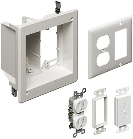 Arlington TVBR505K-1 TV Box Recessed Kit with Outlet and Wall Plates, 2-Gang, White, 1-Pack