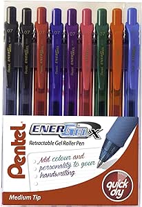 Pentel EnerGel X Pen with 0.7 mm Tip - Assorted Colours, YBL107/9-M