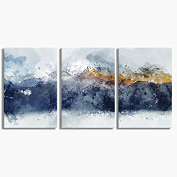 Abstract Canvas Wall Art for Living Room Modern Navy Blue Abstract Mountains Print Poster Picture Artworks for Bedroom Bathroom Kitchen Wall Decor 3 Pieces Framed Ready to Hang