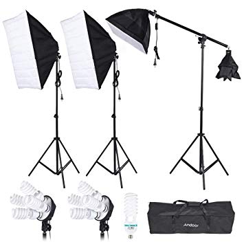 Andoer Photography Studio Lighting Softbox with 4in1 bulbs socket, 45W/135W Light Daylight Bulbs, 200cm Light Stand and Carry Case