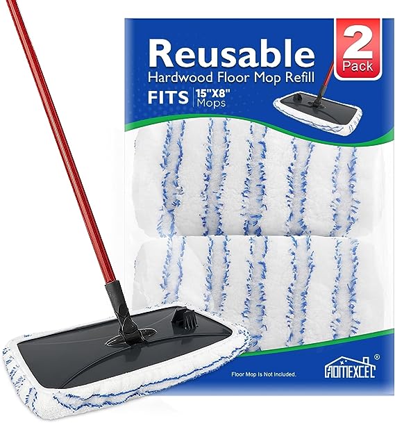 HOMEXCEL Reusable Microfiber Mop Pads Compatible with O-Cedar Hardwood Floor'N More Microfiber Mop-Mop Head Pads Refills for Wet and Dry Use-2 Pack