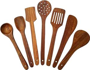 SRE Wooden Cooking and Serving Spoon Set of 7 Brown Kitchen Tool Set of 7 (Brown) Kitchen Tool Set (Brown, Yellow, Spatula)_BZ_Set of 7 SRE Spoon