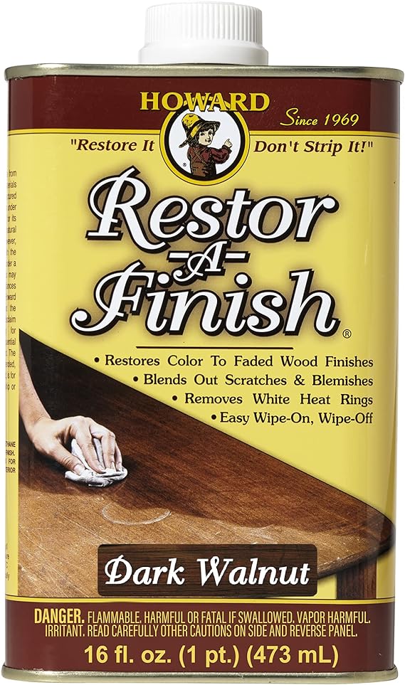 Howard Restor-A-Finish Dark Walnut RF6016 Restore The Original Finish Remove Heat and Stain Marks on Wooden Furniture 473ml