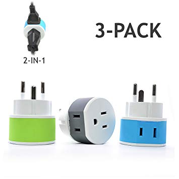 Denmark Power Plug Adapter by OREI with 2 USA Inputs - Travel 3 Pack - Type K (US-20) Safe Grounded Use with Cell Phones, Laptop, Camera Chargers, CPAP, and More