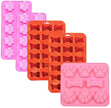 5 Pack Value Set Silicone Molds Trays with Dog Body, Pet Paw Print, Treat Bones Animal Paw Print Bones for Homemade Dog Treats, Baking Chocolate Candy, Oven Freezer Safe (Paw and Bone (5 Pack))