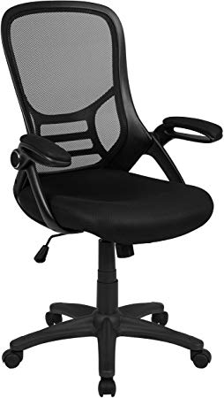 Flash Furniture High Back Black Mesh Ergonomic Swivel Office Chair with Black Frame and Flip-up Arms