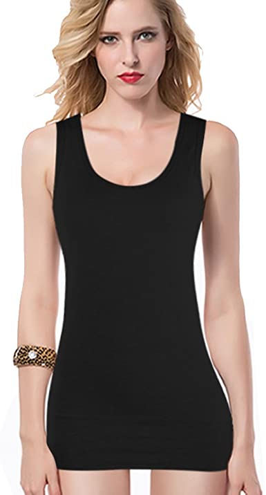 Moxeay Extra Long Tank Top for Women Stretch Cotton Tank Top Layering Tank Top