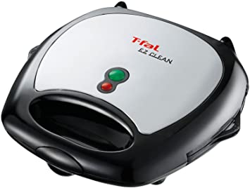 T-fal 1500637135 SW6100 EZ Clean Easy to Clean Nonstick Sandwich and Waffle Maker with Removable Dishwasher Safe Plates, 2-Slice, Silver