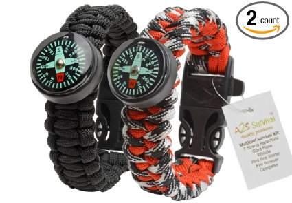 A2S Paracord Bracelet Survival Gear Kit Colorful Everest Series with built-in New Type Compass, Fire Starter, Emergency Knife & Whistle – Pack of 2 - Quick Release Buckles – Lightweight & Durable