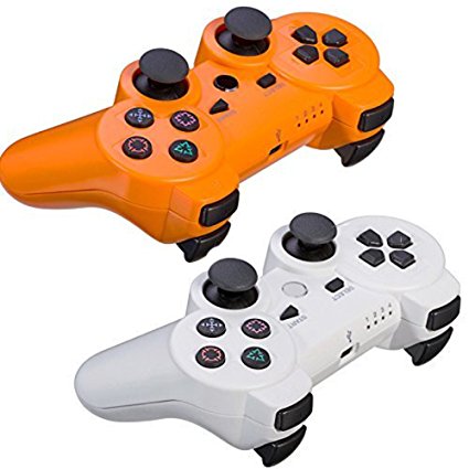 REDGO Lot 2 Wireless Bluetooth Game Controller for Sony Ps3 (White orange)