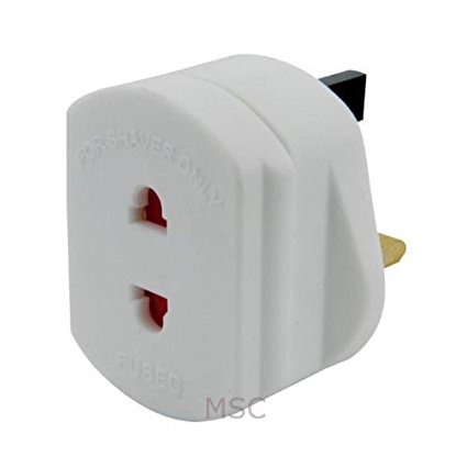 UK 2 Pin To 3 Pin 1A Fuse Adaptor Plug For Shaver / Toothbrush-BY TEC UK