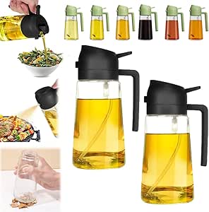 Evermire Two in One Oil Dispenser,2 in 1 Oil Dispenser and Oil Sprayer,Oil Dispenser for Kitchen,Oil Sprayer for Cooking,Oil Dispenser Bottle Spray and Pour,Olive Oil Dispenser Bottle (2PCS)