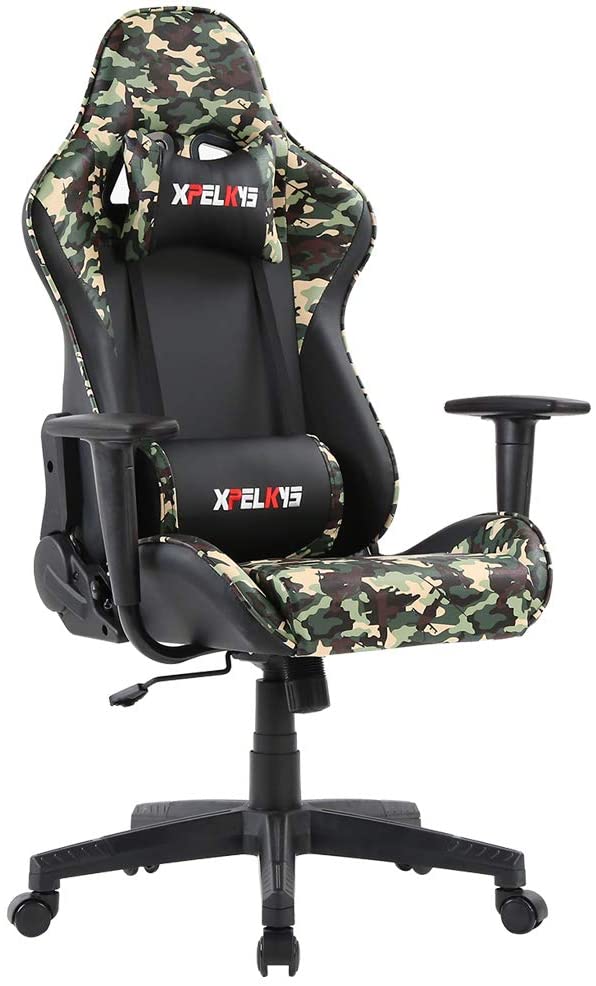 XPELKYS Office Chair Gaming Chair Computer Game Chair Video Game Chair Racing Style High Back PU Leather Chair Executive and Ergonomic Style Swivel Chair with Headrest and Lumbar Support (Camo)