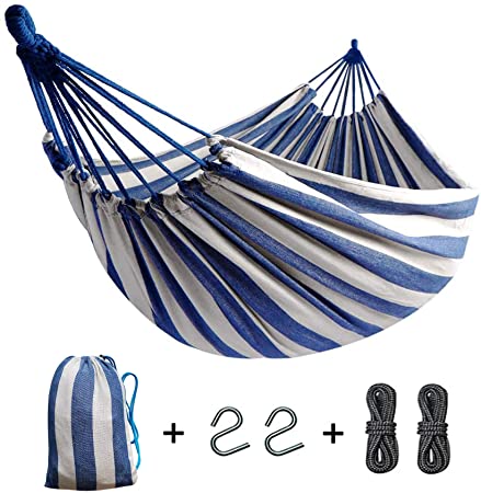 Elife Hammock, Portable 2-Person Brazilian Style Hammock Double Outdoor/Indoor Canvas Cotton Hammock Thickened Durable Fabric with 550lb Load Capacity, for Travel, Beach, Backyard, Camping etc