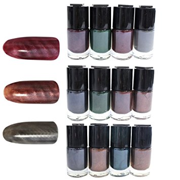 KurtzyTM 12 Pack Magnetic Metallic Nail Polishes Varnishes 12ml Nail Art Manicure/Pedicure