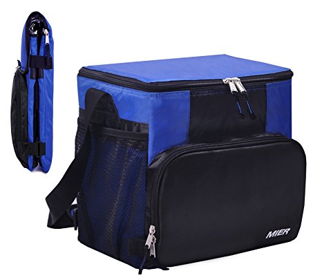 MIER 24 Can Large Insulated Lunch Bag for Men and Women Leakproof Cooler Bag, Collapsible, Blue