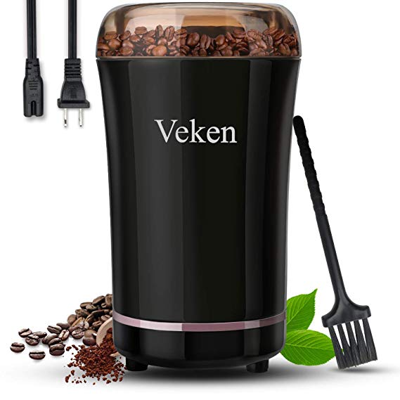 Veken Coffee Grinder Electric Spice & Nut Grinder with Stainless Steel Blade, Detachable Power Cord Coffee Bean Grinder for Coffee Grounds, Grains, 12 Cups (black)