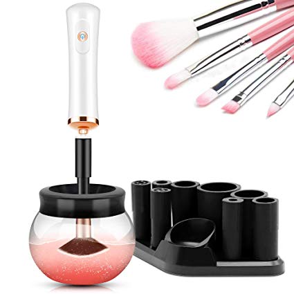 Makeup Brush Cleaner Dryer, Makeup Brush Cleaner Machine with 8 Rubber Collars, Wash and Dry in Seconds, Deep Cosmetic Brush Spinner for All Size Brushes