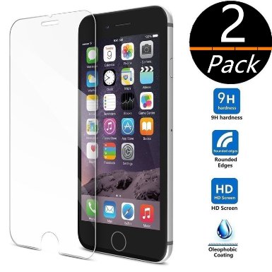 (2 Pack) iPhone 6 Plus Screen Protector, Premium Tempered Glass Anti-scratch, Anti-fingerprint, Bubble Free Screen Protection Case Perfect Fit for iPhone 6S Plus / 6 Plus 5.5"