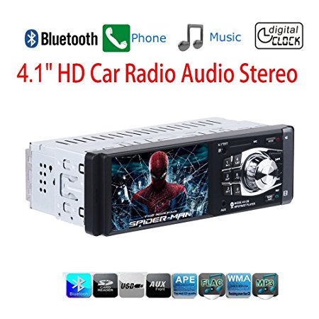 Masione Car Stereo with Bluetooth FM and Radio in Dash - 4.1" HD TFT Screen, MP3/Video Player, Single Din USB/AUX-in - Hands-Free Calling, 12V Support, Rear View Camera Input and Remote Control