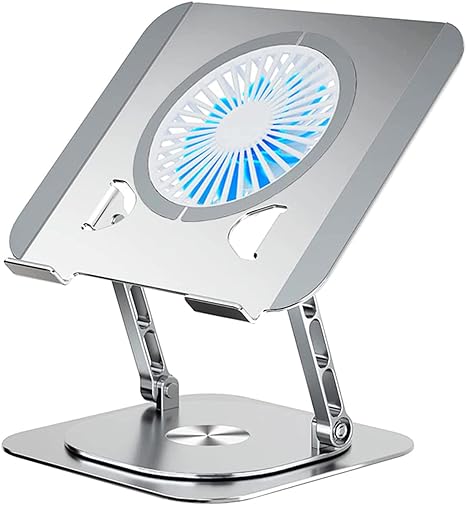 KEROLFFU Laptop Stand Fan with 360 Rotating Base, Adjustable Height Up to 10", Ergonomic Aluminum Laptop Riser Holder Computer Stand for Laptop 10 14 15 17 Inches/All MacBook Air