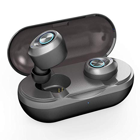 Wireless Earbuds Sweatproof Bluetooth 5.0 Jecoo True Wireless Bluetooth Earphones Stereo Built-in Microphone Noise Cancelling in Ear Headphones with Charging Case Black