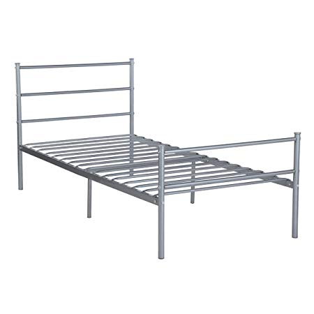 GreenForest Metal Bed Frame Twin Size, Two Headboards 6 Legs Mattress Foundation Silver Platform Bed Frame Box Spring Replacement for Boys Kids Adult Bedroom, Silver