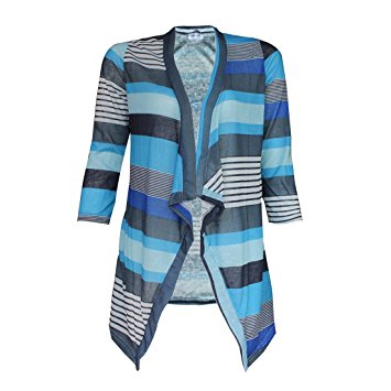 Beautyvan, Women Irregular Stripe Shawl Kimono Cardigan Tops Cover Up Blouse (L, Blue)