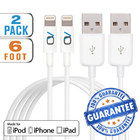 OnyxVolt Apple MFi Certified 6 Feet Lightning Cord Charging Cable for  iPhone 5 5S 5C 6 6 Plus iPod 7 iPad Mini Mini 2 Mini 3 iPad 4 iPad Air iPad Air 2 2 Pack - White