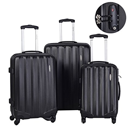 Goplus GLOBALWAY 3 Pcs Luggage Set Travel Bag ABS Trolley Suitcase w/TSA Lock Black