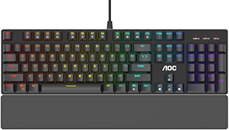 AOC Gaming Full RGB Mechanical Keyboard, 104-Key Outemu Blue Switches, Full NKRO, Detachable Wrist Rest, Light FX RGB, G-Tools Software (GK500)