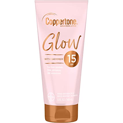 Coppertone Glow Hydrating Sunscreen Lotion with Illuminating Shimmer Minerals and Broad Spectrum SPF 15, Water-resistant, Fast-drying, Free of Parabens, PABA, Phthalates, Oxybenzone, White , 5 oz