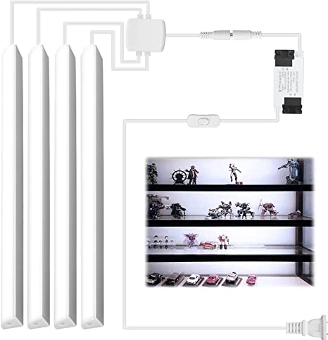 Cabinet Lighting, 4pcs 12" V-Shape Bright LED Light Bars for Under Cabinet, Gun Safe, Locker, Closet, Under Counter, Shelf, Showcase - 1200lm 12W - Pure White (6000K)