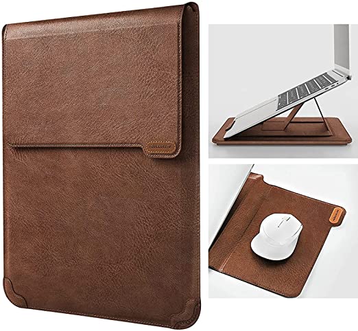Nillkin 13 inch Laptop Sleeve Case Laptop Stand Adjustable, Computer Shock Resistant Bag with Mouse Pad for 13" MacBook Pro and MacBook Air, XPS 13, Surface Book 13.5", 12.9" New iPad Pro, Brown
